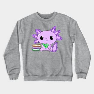 Cute Kawaii Purple Axolotl Reading With Books Crewneck Sweatshirt